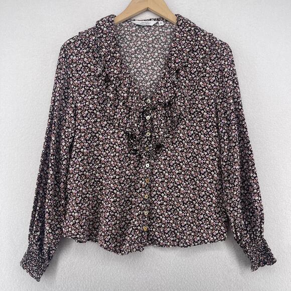 & OTHER STORIES Blouse 6 Paris Atelier Ditsy Floral Ruffled Shell Button Black - Picture 1 of 11